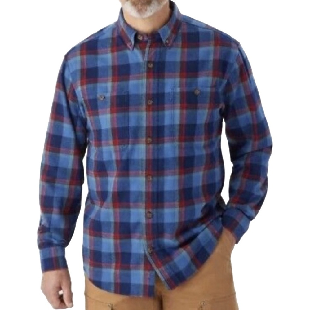 Duluth Trading Co Blue and Red Plaid Free Swingin’ Casual Shirt